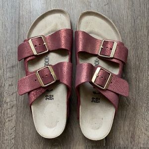 Two Strap Metallic Birkenstock Sandals - Like new condition